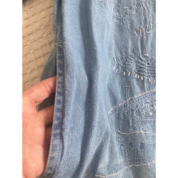 Graff by Um Company Womens Vintage Denim Embroidered Beaded Buttoned Shirt Sz PL - Picture 12 of 15